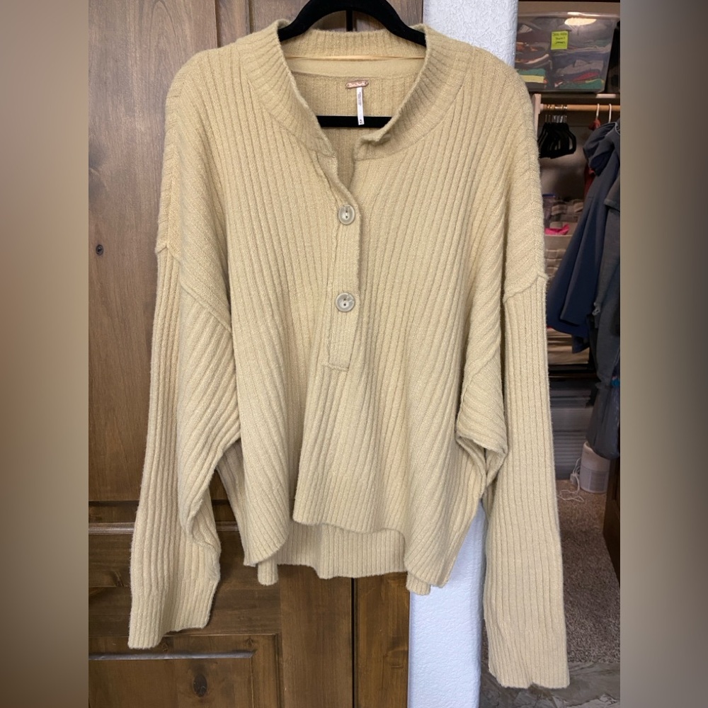 Free People Cocoa Rib Henley Sweater